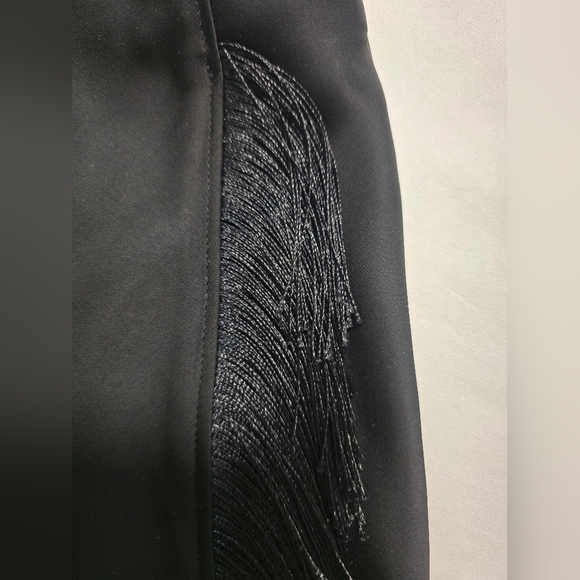 Rachel Zoe Black Fringe Skirt Mini Wrap Retro Satin Size M - Picture 5 of 5